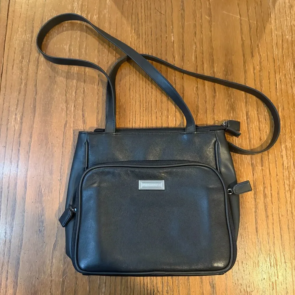 Diamucci Black Shoulder Bag Multi Compartment Zip Purse Organizer Handbag EUC